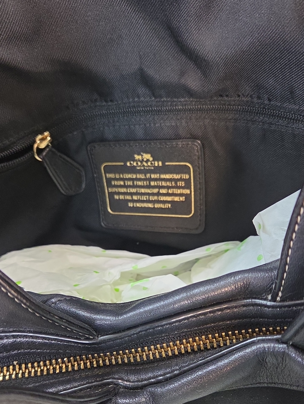 Coach Black Leather Zip-Top Carry Bag with Gold Hardware